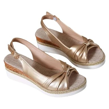 Femmes Sandales D'été Élégantes Espadrilles Femmes Compensées Sandales En Cuir À Talons Confortables De Moyenne Hauteur Chaussures De Plateau Confortable Avec Des Boucles Compensées, Lay507 Gold, 43