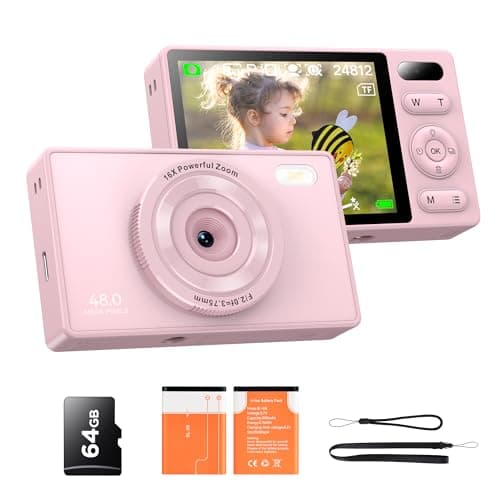 Appareil Photo Numérique Enfant avec 64Go: 48MP Caméra Anti-secousse Photographie Vlogging Caméra pour Youtube 16X Zoom Numérique Photo Filtration Prise de Vue Continue Autofocus Compacte