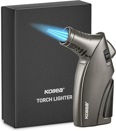 Kollea Jet Flamme Briquet Tempete, 3 Turbo Allume Tempete Chalumeau Gaz Butane Rechargeables avec Poinçon et Verrouillage de Sécurité, Coupe-Vent Briquet Tempete pour Homme (Butane Non Inclus)