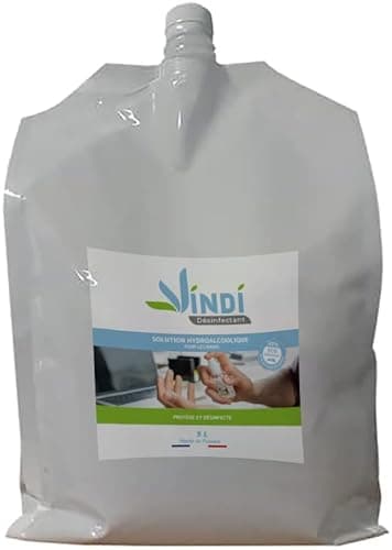 Vindi Désinfectant solution hydroalcoolique - Bidon-écorecharge de 5L - Fabrication Française - 76% d'alcool - Désinfection des mains et des surfaces - Virucide