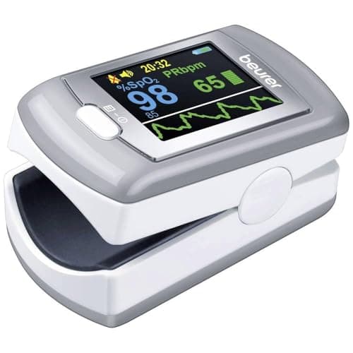 Beuer PO 80 Oxymètre de pouls, mesure de la saturation en oxygène (SpO₂) et de la fréquence cardiaque (pouls), enregistrement continu 24h, logiciel « beurer SpO₂ Assistant »