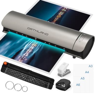 Orthland Plastifieuse A3 avec 30 Feuille Plastifieuse pour A3 A4 A5 A6, 9 in 1 Thermique et Froid Machine à Plastifier A3 avec Papier Massicot et Arrondisseur d'angle pour Bureau École Maison