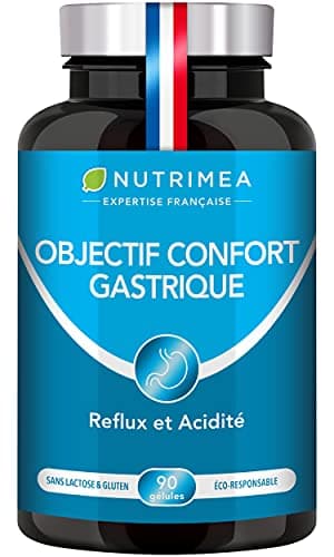 Equilibre acido-basique du corps - Effet détox - Ventre plat - Contre ballonnements, acidité et reflux - OBJECTIF CONFORT GASTRIQUE - 90 gélules végétales - Nutrimea - Fabrication Française