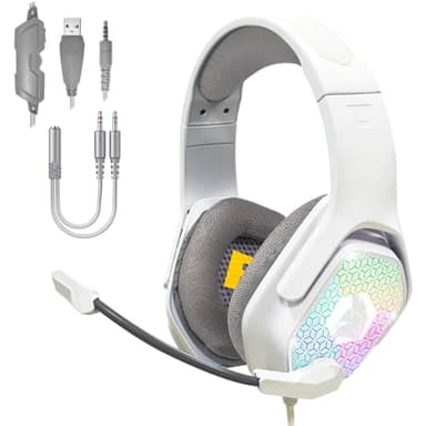 EMPIRE GAMING – 2024 Nouveau – H-3 Casque Gamer RGB - pour PS5, PS4, Xbox One/Series, Switch, PC, Mac, Smartphones, Tablettes - Télécommande - Son Stéréo Haute Définition - Microphone Flexible – Blanc