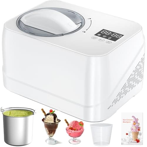 Sorbetière Electrique avec Compresseur, Auto-refroidissan Machine a Glace, Turbine à Glace 1L, avec Gradué/Spatule/Recette, pour Fait de Crème Glacée/Gelato