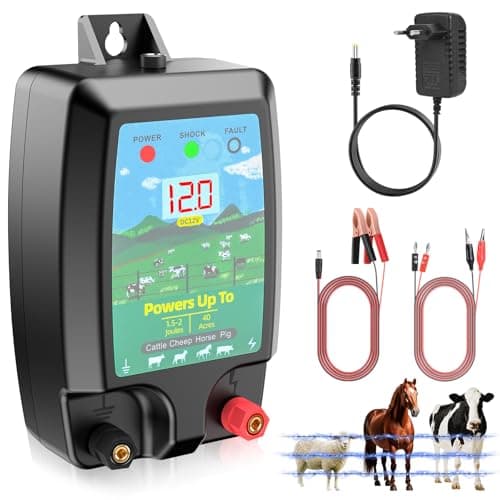 10KM Clôture Électrique pour Animaux, Puissante 2J electrificateur Clôture Électrique avec Écran LCD, Haute Puissance Étanche Clôture Électrique pour Ferme Jardin Pâturage