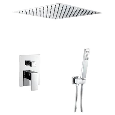 VALAZ Douche Encastrable | Mitigeur Douche 2 voies, Pulvérisateur Effet Pluie | Installation au Plafond Facile et Rapide | Inoxydable, Pulvérisateur 30 cm, Chromé, Série Tajo