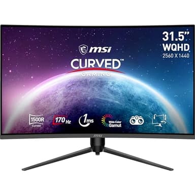 MSI G32CQ5P Écran gaming incurvé de 31,5 pouces WQHD - Dalle VA 1500R 2560 x 1440, 170 Hz / 1 ms, Adaptive Sync, réglable sur 3 axes - DP 1.2a, HDMI 2.0b CEC
