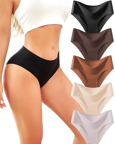 ALL OF SHE Lot de 5 Culotte Femme sans Couture sous-vêtements Seamless Slip Mid Waisted Soft Panties Taille Haute Multipack XS-XL