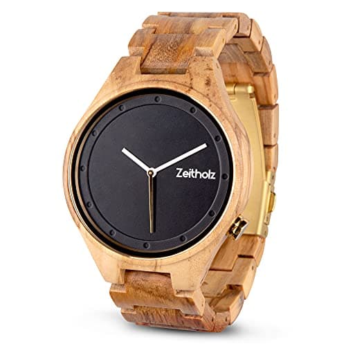 Zeitholz Montre en Bois pour Homme, Montre analogique Collection Stolpen 42mm, en Bois Naturel avec Mouvement à Quartz Japonais. Minimaliste et Sportif (Olive)