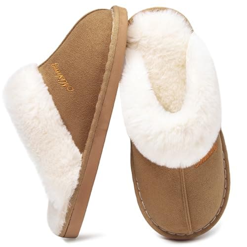 Donpapa Chaussons Femme Homme Hiver Chaud Mémoire de Forme Confortable fourrés Faux Daim à Fourrure Doublure Pantoufles Antidérapant Intérieur/extérieur Noisette 38.5-40