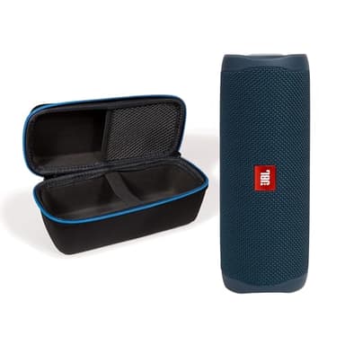 JBL Flip 5 Ensemble de haut-parleurs Bluetooth sans fil portables étanches avec étui de protection rigide divvi! Bleu