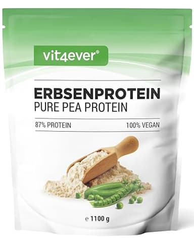 Vit4ever Poudre de protéines de pois 1,1 kg / 1100 g - Teneur en protéines 87% - Isolat de protéines de pois 100% - Origine Belgique - Vegan - Poudre de protéines pure - Sans gluten, soja et lactose.