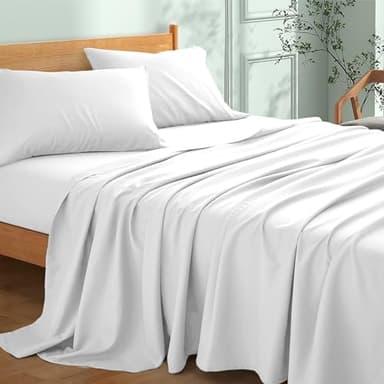 My Home Store Drap plat doux 100 % coton égyptien 300 fils au pouce carré, facile d'entretien, résistant à la décoloration, blanc (180 x 255 cm)