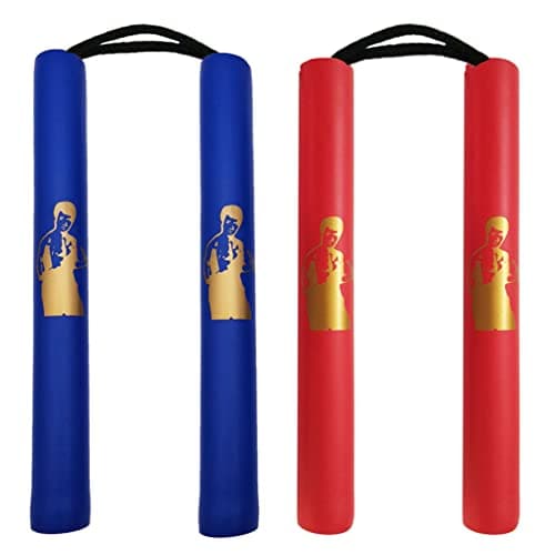 Fayscingo 2 Pack Nunchakus en Mousse Nunchucks Pratique de Sécurité Rembourré Arts Martiaux Nunchucks pour Enfants et Débutants (Bleu+Rouge)