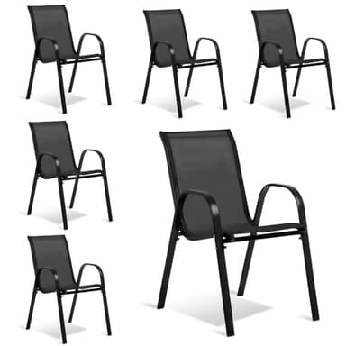 TERRE JARDIN - Chaises de Jardin, Lot de 6 - Chaises Empilables - Noires, en Textilène Haute Densité pour Extérieur - Confortables et Design - - Noir