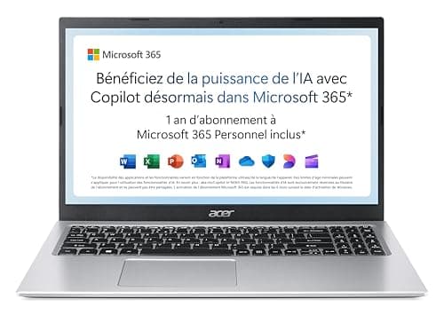 Acer Aspire 1 A115-32-C3AK Ordinateur Portable 15,6'' Full HD (Intel Celeron N4500, RAM 4 Go, 128 Go eMMC, Intel UHD Graphics, Windows 11), Clavier AZERTY, Gris, Microsoft 365 Personnel 12 Mois Inclus