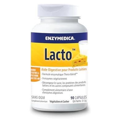 Enzymedica, Lacto, Formule Enzymatique Pour L'Intolérance Au Lactose Et À La Caséine, Indiqué Contre La Contamination Croisée, Sans Gluten, Sans Produits Laitiers, Végétalien, 90 Capsules
