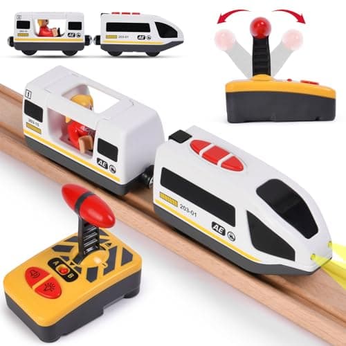 HOTUT Train de Locomotives à Piles, Train Electrique Enfant Connexion Magnétique, Train Électrique Haute Vitesse avec Phares Avant et Son, Compatible avec Thomas, Brio, Chuggington, pour Dès 3 Ans