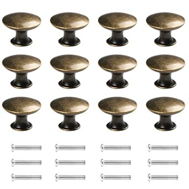 Kyrio Boutons de Porte,Boutons de Tiroir,Bouton de Meuble, Rond Boutons d'armoire,Boutons de laiton antique, Vintage Chic Poignées, Boutons de Placard pour Cuisine Chambre (12, Bronze)