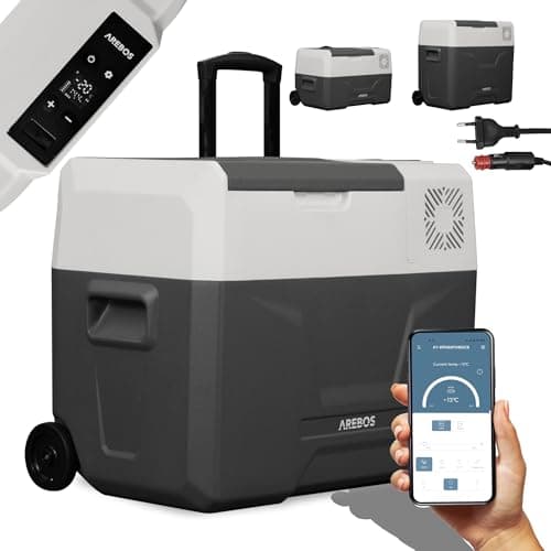 Arebos Glacière à compresseur avec roulettes 39 litres | Glacière électrique avec Commande APP pour Refroidir, congeler et Maintenir au Chaud | Réfrigérateur jusqu'à -20 °C | Glacière pour Voiture