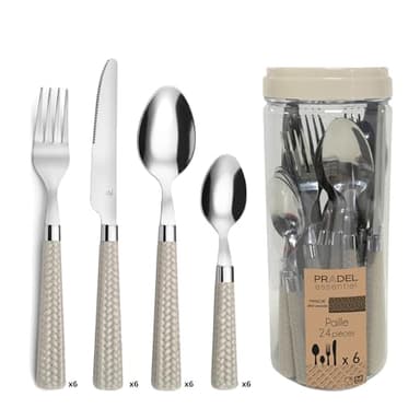 PRADEL ESSENTIEL - Ménagère 24 couverts de table pour 6 personnes - Paille - Acier inoxydable 18/0, Finition Standard - Taupe