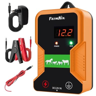 15KM Clôture Électrique pour Bétail Animaux, Électrificateur de Clôture Électrique, Haute Puissance 12V 2.0J 10 Miles, Protection pour Chevaux Bovins Vache Moutons Volaille Ferme Jardin Pâturages