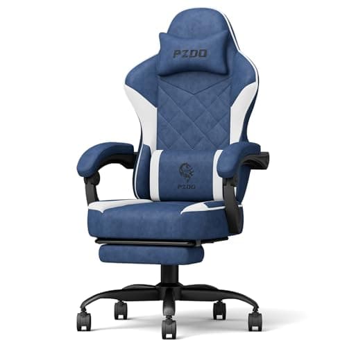 PZDO Fauteuil Gaming Ergonomique Chaise Gaming avec Repose-Pieds, Chaise de Gamer avec Support Lombaire Appui-tête Réglable, 150kg, Cadeau(Bleu)