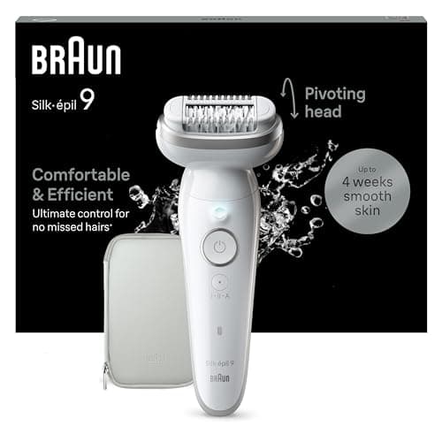 Braun Silk-épil 9, Épilateur Avec Tête Pivotante Pour Épilation Facile, Même Pour Les Zones Sensibles, Appareil De Précision Pour Une Peau Douce Longue Durée, 9-011, Étanche, Blanc/Argent