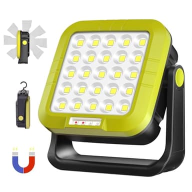 Masmejor Projecteur LED Rechargeable 30W, Projecteur LED Chantier 1500LM Lampe de Chantier avec 7 modes d'éclairage, 5400mAh Lampe de Travail Rechargeable Idéal pour Camping, Travail, Pêche