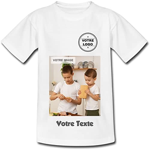 YONACREA - Créez Votre T-Shirt Personnalisé avec Texte ou Photo - Plusieurs possibilités de Personnalisation - Blanc - Taille L