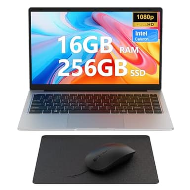 MAXLEGEN PC Portable 14 Pouces, Celeron N4120, 16 Go RAM, 256 Go SSD, FHD IPS 1920x1080, 2.4G+5G WiFi, W11 Pro, inclut Souris/Tapis de Souris/AZERTY Film