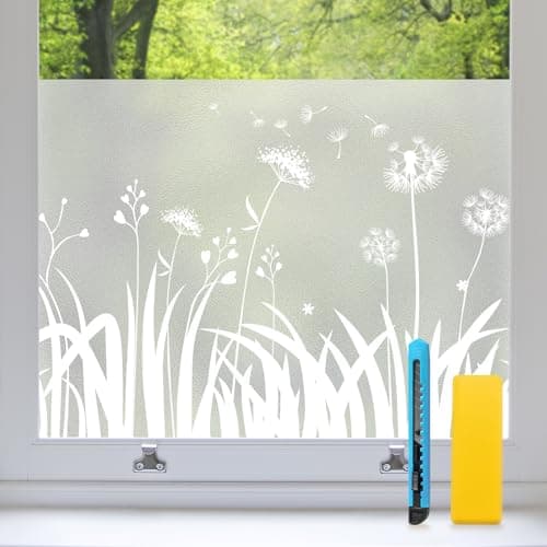 Zindoo Film Fenetre Anti Regard Film Occultant Fenêtre Motif Pissenlit Dépoli 44.5 × 200cm Opaque Bon Intimité Anti UV Anti Chaleur Non Adhesif pour Chambre Salon Salle de Bain Bureau