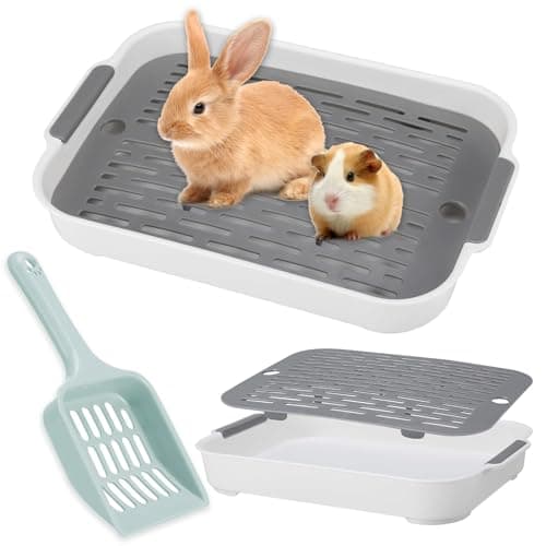 Bac à litière pour lapin avec pelle, plateau pour lapin, litière, petit animal de compagnie, dresseur de toilettes pour petits animaux, hamsters, cochons d'Inde (gris)
