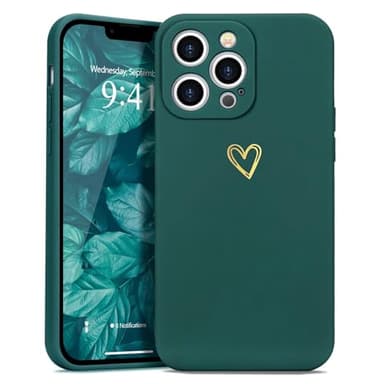 Wirvyuer Coque Compatible avec iPhone 13 Pro Max Antichoc Coque Silicone TPU avec Motif Coeur d'amour Doré Mignon Étui Protection Complète Souple pour iPhone 13 Pro Max 6,7 Pouces (Vert)