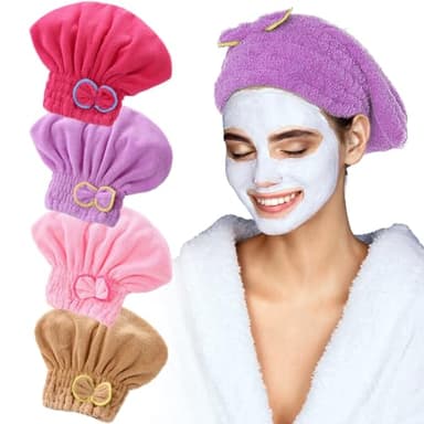 BDSHUNBF 4PCS Serviette Microfibre Cheveux, Serviette Cheveux, Cheveux Serviette, Serviette Cheveux Sechage Rapide, Serviette à Cheveux en Microfibre Wrap Turban Super Absorbant pour Femmes