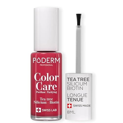 PODERM - Mycose Ongles - Vernis Couleur Tea Tree | Prévention & Traitement des Ongles Jaunes/Abîmés par Mycose | Cadeau Fete des Meres | Soigne & Colore - Formule Unique | Swiss Made | Rouge Rose