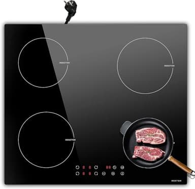 NOXTON Plaque Induction 4 Feux Encastrable, Plaque Electrique avec VDE Fiche, Table de Cuisson Induction avec Commande Tactile, Sécurité Enfant, Minuterie, Plaque de Cuisson Electrique 6400W