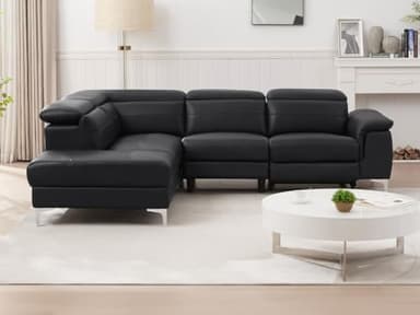 Vente-unique - Canapé d'angle Gauche Relax électrique en Cuir Noir FUSINO