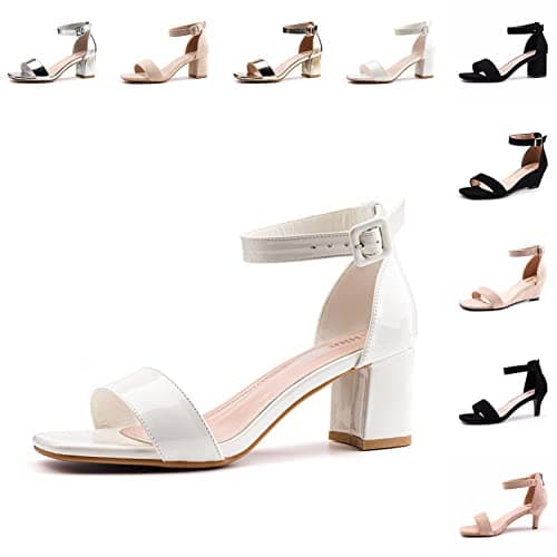 Hitmars Sandale Femme Talon Soirée Été Ceremonie Bout Ouvert Mode Talon Femme Chaussure Elegant Sexy Chic Sangle Cheville Talon Haut 6 CM Mariage 1 Blanc Taille 39