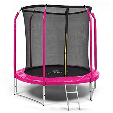 Klarfit Trampoline Exterieur Enfant, Trampoline avec Filet de Protection, Echelle Stable, Toile résitante aux UV, Petit Trampoline Compact Enfants, Jeu de Jardin pour Enfants, Filet Sécurité, 250 cm