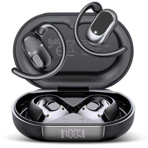 STECEi Open Ear Ecouteurs Bluetooth sans Fil, Écouteurs Bluetooth 5.4 Ouverts avec Écran LED, 36H HiFi Stéréo, Oreillette Sport avec 4 Mic, IP7 Étanche Casque Sport pour Running/Gym, Noir