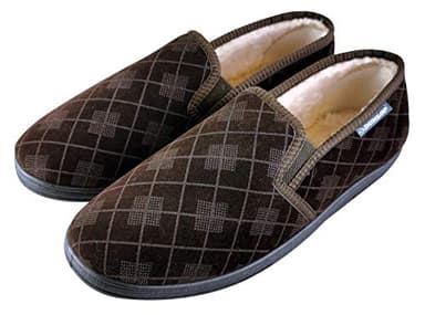 Dunlop - Homme Confortables Eponge Memory Foam Fourrées Peluche Plaid Chaussons Pantoufles Mocassin (47 EU, Brown)