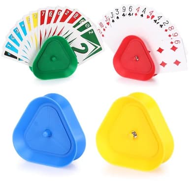 Sprifityy 4 Pièces Porte Carte Enfant, 4 Couleurs Triangulaire Support Carte à Jouer, Plastique Support Carte Adapté Aux Enfants, Adultes, Personnes Âgées pour Les Jeu de Cartes UNO Extreme