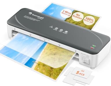 Bonsaii Plastifieuse A4 blanche avec technologie Anti-Jam - plastification rapide et uniforme de photos et documents, 80-125 microns, idéale pour les écoles, les bureaux et la maison (L418-C)