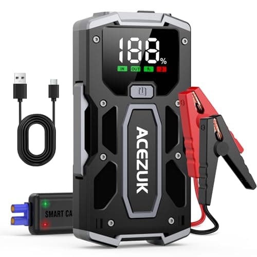 ACEZUK Booster Batterie Voiture 4000A, Démarreur de Voiture Portable (Jusqu'à 5.5L Diesel ou 7.0L Gaz), 12V Jump Starter avec 2.5 inch Écran LCD, Pinces de Sûreté Intelligentes, Lumière LED