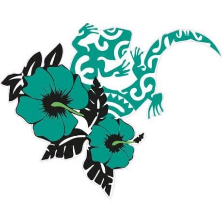 Salamandre hibiscus bleu autocollant sticker adhesif - Taille : 8 cm