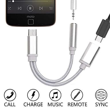 Adaptateur Type C/Jack pour Sony Xperia XZ3 Smartphone Chargeur Ecouteurs 2 en 1 Casque (Argent)