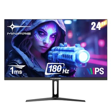 Minifire 24 inch Gaming PC Screen, 180Hz, 1ms, AdaptiveSync, IPS Monitor, FHD, 110% sRGB, 2xHDMI/1xDP Ports, BluelightShield, Ultra-Thin Bezel, Adjustable Tilt (MFG24F4 HDMI Cable Included)
