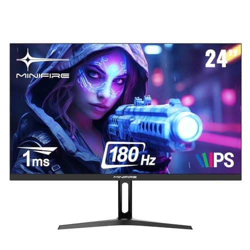 Minifire 24 inch Gaming PC Screen, 180Hz, 1ms, AdaptiveSync, IPS Monitor, FHD, 110% sRGB, 2xHDMI/1xDP Ports, BluelightShield, Ultra-Thin Bezel, Adjustable Tilt (MFG24F4 HDMI Cable Included)